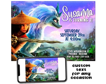 Raya Custom Birthday Party Printable Invitation Digital Download Picture File Text Email Print Post Share