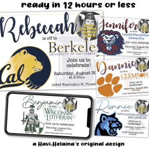 Custom College University logo mascot Going Away Bed Party Digital Invitation Photo Invite High School Graduation Graduate Print Email Text