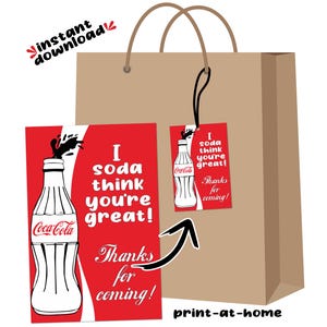 Etiquetas para sacolas de lembrancinhas com tema de Coca-Cola Soda Pop para impressão, download instantâneo, arquivo digital para impressão em casa - sem espera, de última hora, faça você mesmo, no mesmo dia