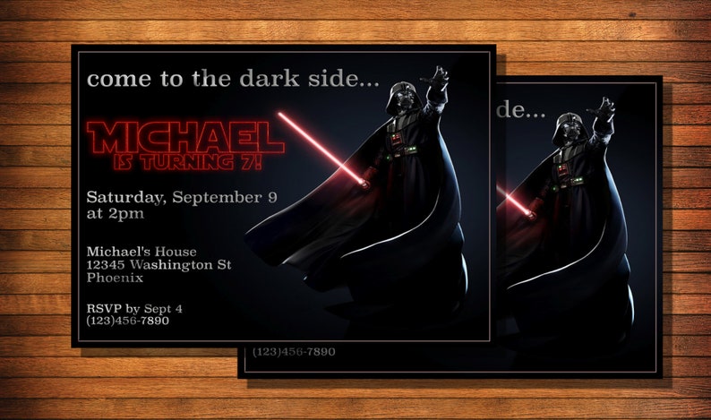 Star Wars Darth Vader Custom Birthday Party Printable Invitation Digital Download Picture File image 2