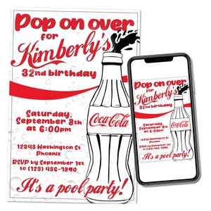 Coke Soda-themed Custom Party Printable Invitation Digital Download Picture File