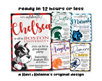 Custom College Going Away Party Invitation: Mascot Design (Digital Printable)