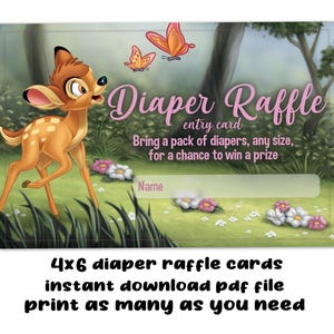 Bambi baby shower/hagel afdrukbare luier loterij toegangskaart ticket digitale Instant Download afbeeldingsbestand geen wachttijd DIY dezelfde dag Last Minute