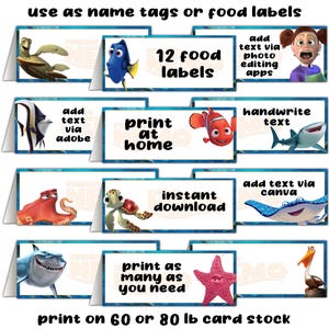 Nemo Party druckbare Lebensmitteletiketten Tischzelte Digital druckbare Datei Sofortiger Download PDF DIY Last Minute Gleicher Tag Keine Wartezeit Tischkarten