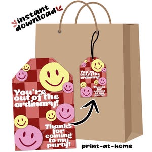 Dr Pepper Happy Face Checker-thema Party Goodie Favor Bag Tags Labels Instant Download digitaal bestand afdrukbaar - Geen wachttijd Last Minute DIY