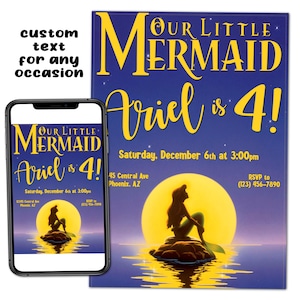 Little Mermaid Ariel Custom Birthday Party Printable Invitation Digital Download Picture File Text Print Email Post Share