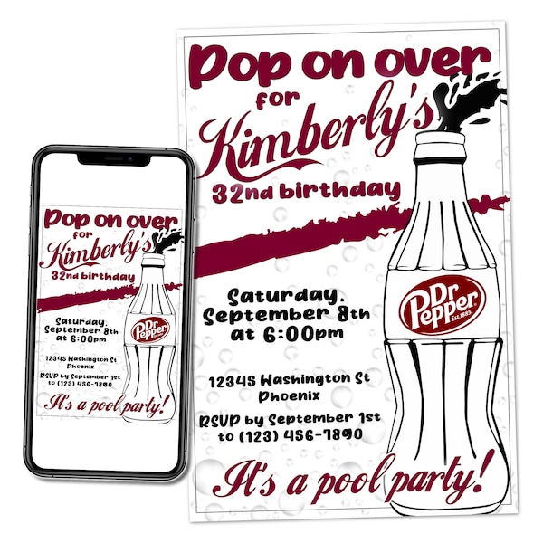 Dr Pepper Soda-themed Custom Party Printable Invitation Digital Download Picture File