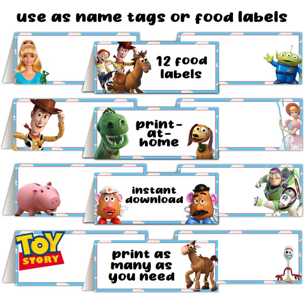 Toy Story Birthday Party Food Label Name Tag Table Tents Printable Digital File Instant Download - no wait!