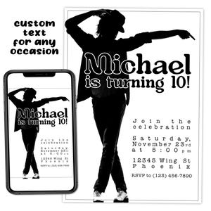 Michael Themed Custom Birthday Party Printable Invitation Digital Download Picture File Print Text Email Post Share