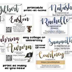 Benutzerdefinierte College Universität Logo Maskottchen Going Away Party/Bed druckbare Geschenkregistratur Karte digitaler Download Abitur bestandene