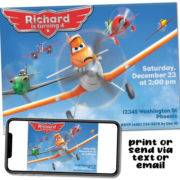 Planes Custom Birthday Party Invitation Printable Textable Digital Picture File