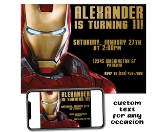 Iron Man Avengers Custom Birthday Party Printable Invitation Digital Download Picture File Text Email Print Share Post Send