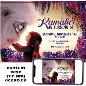 Abominable Movie Custom Birthday Party Printable Invitation Digital Download Picture File Text Print Email Post Snowman