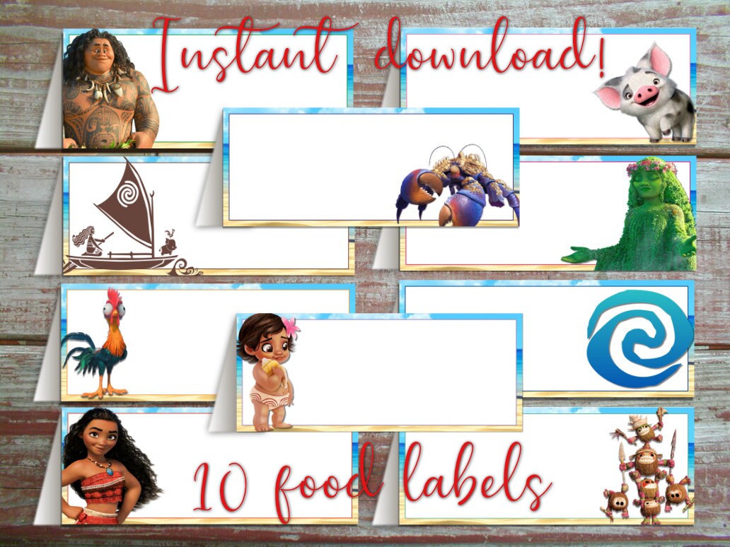 Moana Birthday Party Food Labels Table Tents Digital File Instant Download