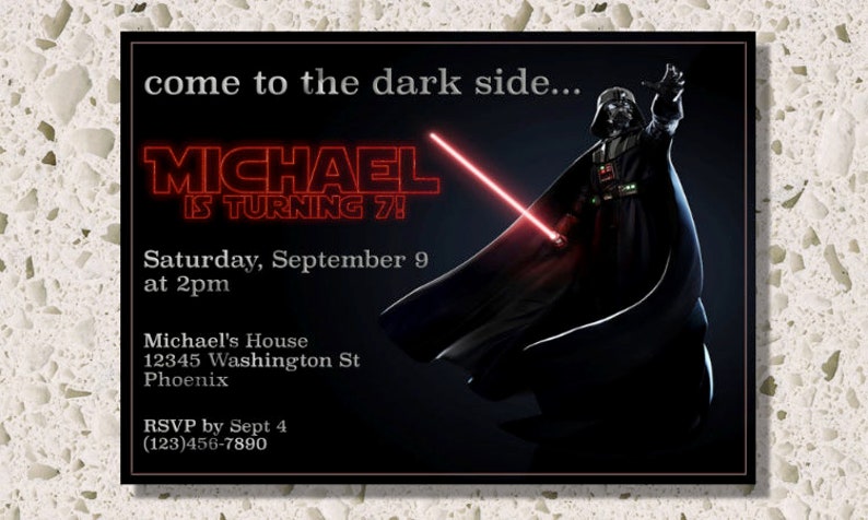 Star Wars Darth Vader Custom Birthday Party Printable Invitation Digital Download Picture File image 1