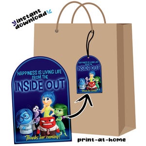 Etiquetas para bolsas de regalos de fiesta de cumpleaños de Inside Out, descarga instantánea, archivo digital, imprimible, sin esperas, el mismo día, último minuto, hazlo tú mismo