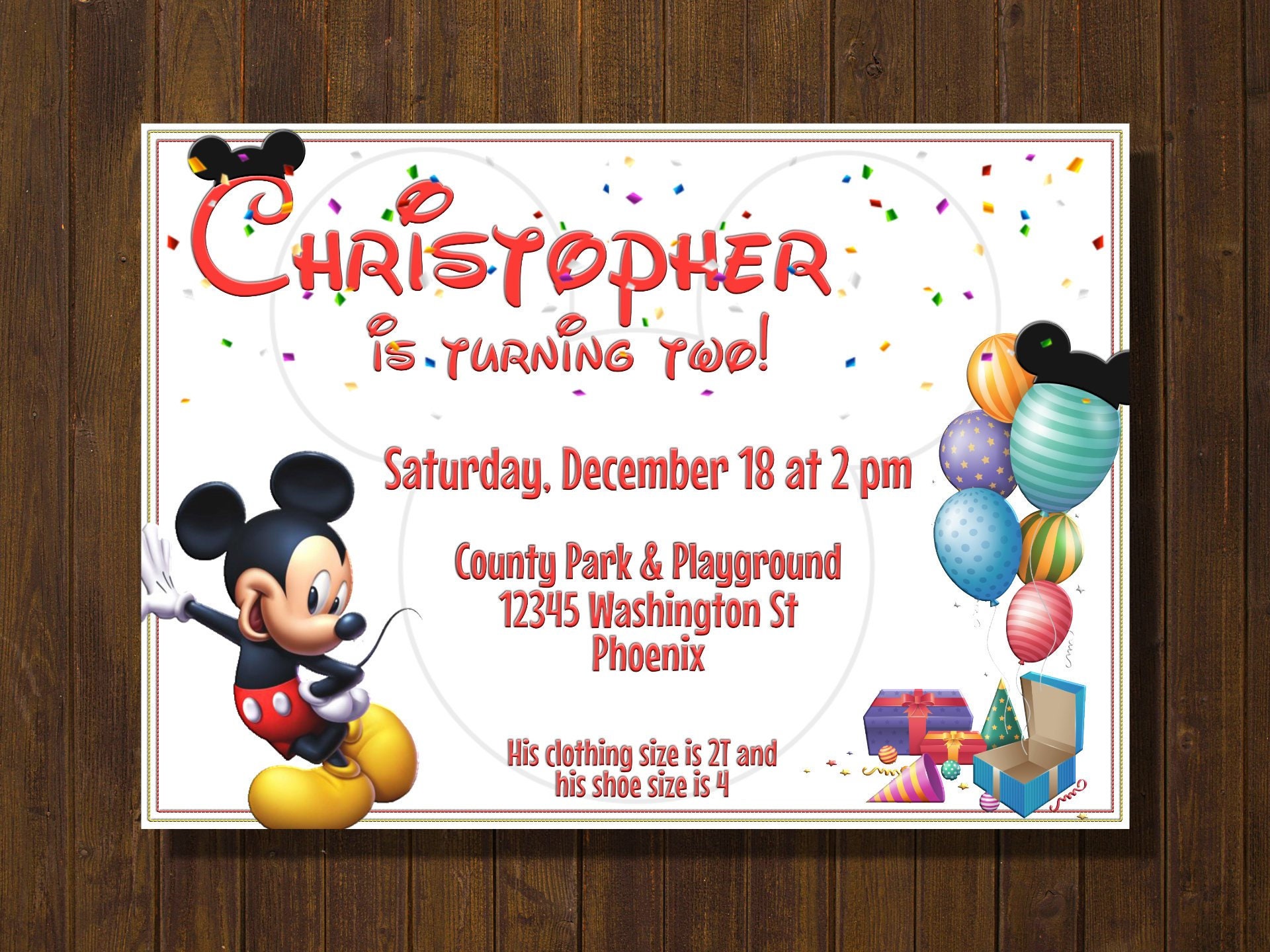 Mickey Mouse Custom Birthday Party Invitation Printable Digital Download Picture File