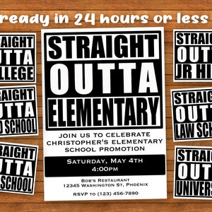 Straight Outta College High School benutzerdefinierte Graduierung Bett-Party-Einladung Digitale Datei