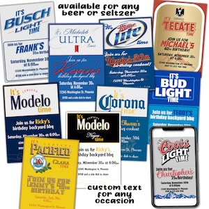 Beer Seltzer Cider Liquor Theme Custom Birthday Party Printable Invitation Digital Download Picture File Text Email Print Share