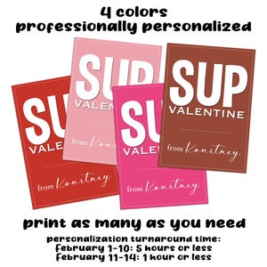 Sup Modern Preteen Teen Personalizzato San Valentino Stampabile File PDF Digitale Rosa Marrone Rosso Ultimo Minuto Consegna in Giornata Fai da Te