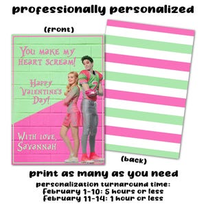 Zombies Personalized Valentine's Printable Digital Printable PDF File Last Minute Same Day Delivery DIY Pink Green Preteen