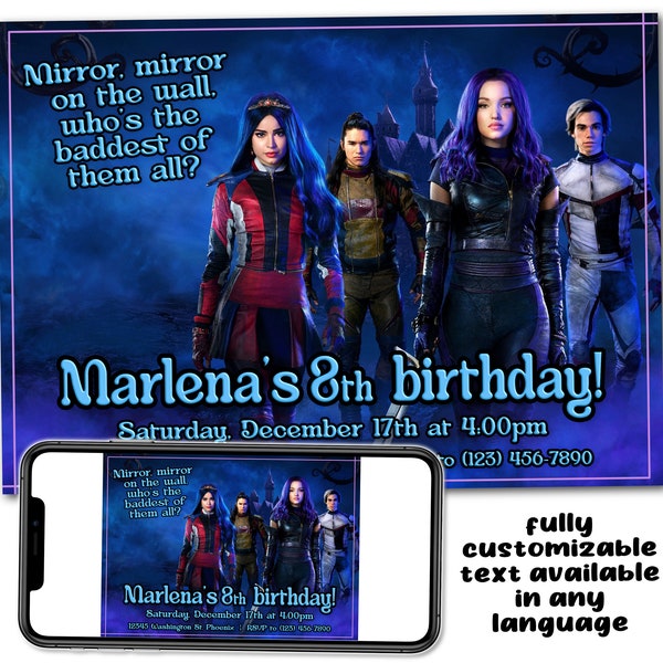 Descendants Mal & Evie Custom Birthday Party Printable Invitation Digital Download Picture File Text Email Print Post Share