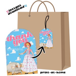 Etiquetas para bolsas de regalo para fiesta de cumpleaños de Toy Story de Bo Peep, descarga instantánea, archivo digital imprimible (sin esperas, último minuto, el mismo día).