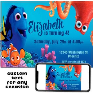 Finding Nemo & Dory Custom Birthday Party Printable Invitation Digital Download Picture File Text Print Email Post Share