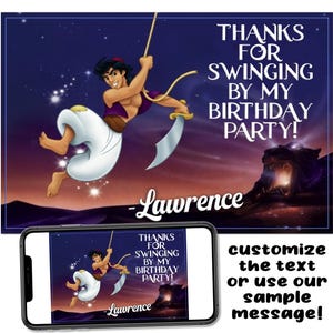Aladdin Custom bedankje Digitale download Afdrukbaar afbeeldingsbestand Tekst Afdrukken E-mail Bericht Delen Verzenden