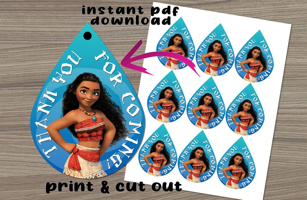 Moana Water Drop Party Favor Bag Tags Instant Download Digital - Etsy