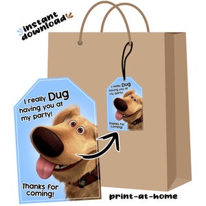 UP Dug Birthday Party Favor Goodie Bag Tags Instant download digitaal bestand afdrukbaar - geen wachttijd last minute dezelfde dag DIY
