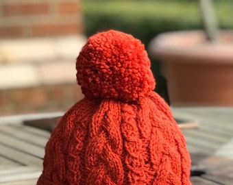Childrens and adults  winter hat hand knitted cabled hat - children and adult. Suitable for sports or casual wear.Childs knitted hat,