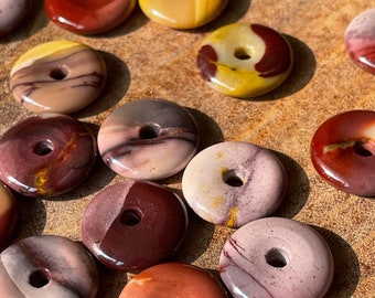 Mookaite Small Donut, Mini Circle Crystal Pendant carving, Dendritic inclusions Colorful Mookite Round Bead
