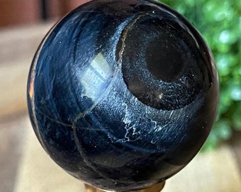 Blue Tiger’s eye Sphere, Natural Flashy Blue & Black Unique Crystal