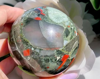 Bloodstone High Quality Large Statement Sphere - #86 • Natural Green & Red Crystal