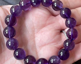 Amethyst Bracelet - 12mm Beads, High Quality Handmade Gemstone Jewelry, Purple Grape Gemmy Amethyst Beaded Stretch Bracelet