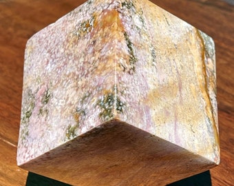 Pink Ocean Jasper Big Cube with yellow and blue