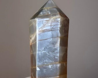 Black Moonstone Large Tower with Platinum Flash on ALL Sides, silver shimmer Confetti Sparkle Chatoyant moonstone
