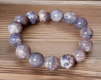 Iolite Bracelet - Stretchy 14mm beads • Gemmy Pink & Violet Iolite Large Bead bracelet • Collector’s edition handmade Unique Jewelry