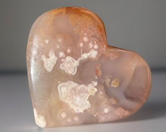 Pink Flower Agate Heart, HQ Collectors Crystal (97)
