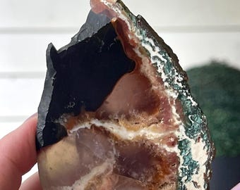 Black & Green Zebra Jasper Slab, Unique Natural Crystal Slice, Red Black and White Jasper Stone with Quartz, Abstract Crystal