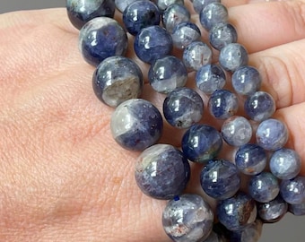 Translucent Iolite Bracelet - 13mm - 8mm Beads, HQ Gemstone Crystal Stretch Layering Jewelry - You Pick