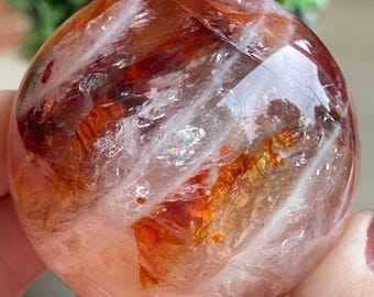 White Garden Fire Quartz Sphere Unique with Rainbows,  Rare Snowflake Fire Quartz, ferruginous Quartz, AAA Crystal Gifts