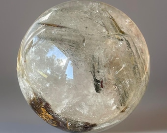 Garden Quartz with Phantom Pyramids XXL Sphere, Scenic Lodolite Crystal Ball, Unique Natural Quartz Collectible Crystal Statement (410)