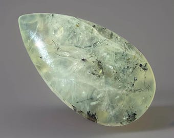 Prehnite with Epidote Elongated Pear Flat Back Palm - Cabochon Gemstone