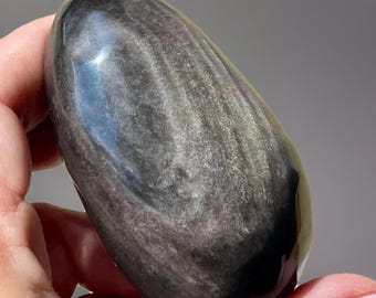 Silver Sheen Obsidian Large Freeform, Obsidian Crystal egg, Unique Flashy Stone, Rocks for Decor & Crystal Grids