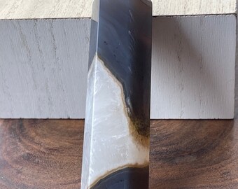 Grey Banded Agate with Quartz Tower