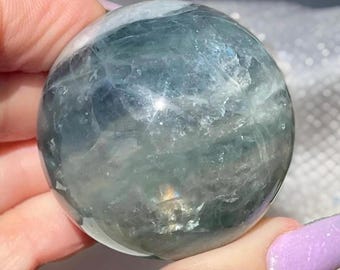 Blue Mica Fluorite Sphere, Unique Sea Green & Blue Fluorite, Polished Crystal Ball with Rainbows