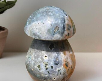 Blue Cosmic Sea Jasper Large Mushroom • Natural Crystal Mushroom Sculpture