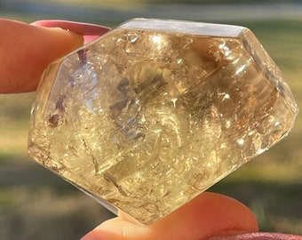 Citrine Faceted Freeform with Rainbows, Smoky Citrine Crystal Gem, AAA Grade Unique Crystal gifts